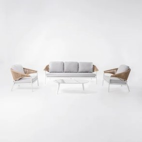 Salotto Da Esterno 5 Posti In Alluminio E Corda Con Tavolino Celia Bianco