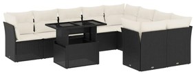 Set divani da giardino 10pz con cuscini in polyrattan nero