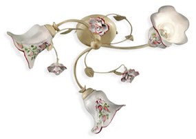 Plafoniera Classica Pisa Metallo E Ceramica Bianco Sfumato Oro 3 Luci E14