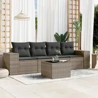 Set Divano da Giardino 5 pz con Cuscini Grigio in Polyrattan 3222289