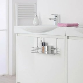 Mensola doccia rettangolare grigio silver con ripiano e ganci laterali
