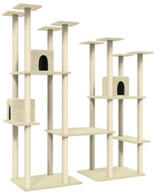 Albero per gatti con tiragraffi in sisal crema 174 cm