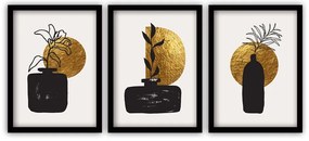 Set di 3 dipinti in cornice nera dorata, 35 x 45 cm - Vavien Artwork