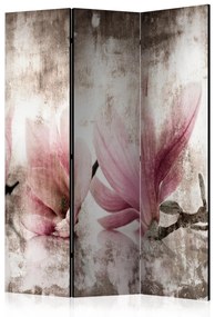 Paravento separè Magnolie storiche (3-parti) - composizione floreale in fiori rosa