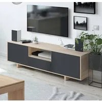 Mobile porta TV Visalia, Credenza per televisione da soggiorno, Supporto TV a 3 ante, Credenza bassa da salotto, cm 150x41h46, Rovere