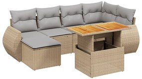 Set divani da giardino 7 pz con cuscini beige in polyrattan