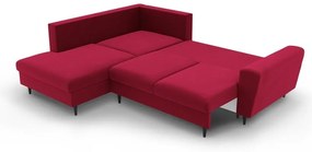 Divano angolare rosso allungabile e con contenitore (con penisola a sinistra/a L) con rivestimento in velluto Kyoto – Cosmopolitan Design