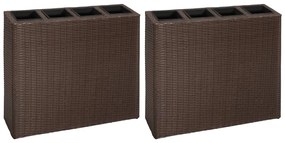Letti Rialzati Da Giardino Con 4 Vasi 2 Pz İn Polyrattan Marrone /