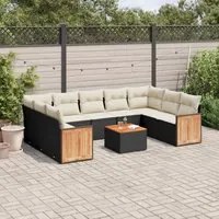 Set Divani da Giardino 10pz con Cuscini in Polyrattan Nero 3227960