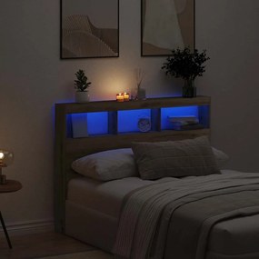 Testiera Con Contenitore A Led Rovere Artigianale 140x17x102 Cm /