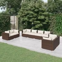 Set Divani da Giardino 8 pz con Cuscini in Polyrattan Marrone 3102282