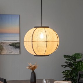 Lampada a sospensione Lindby Aurinil, color legno, lino, Ø 48 cm, E27