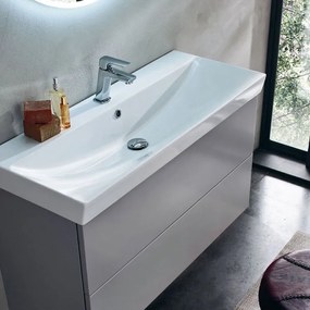 Lavabo integrale rettangolare Neo Moon L 86 x H 11.5 x P 40 cm in ceramica bianco