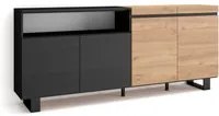 Credenza Mobile Cucina 200x87x35cm con 4 Porte Stile moderno design industriale colore Rovere e nero