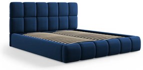 Letto matrimoniale imbottito in blu scuro in velluto con contenitore con rete inclusa 140x200 cm Bellis – Micadoni