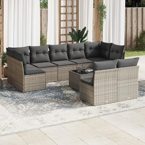 Set divano da giardino 10 pz con cuscini grigio in polyrattan