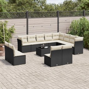 Set Divani da Giardino 13pz con Cuscini Nero in Polyrattan