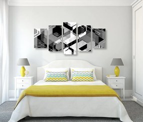 Quadri 5 pezzi – Geometria astratta in bianco e nero