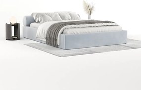 Letto matrimoniale imbottito grigio chiaro con contenitore e rete inclusi 140x200 cm Solvo – Maison de Rêve