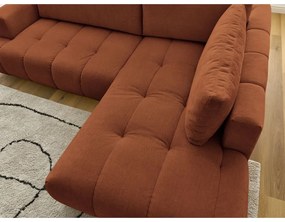 Divano angolare color mattone allungabile e con contenitore (penisola a destra/a L) Fuji – Bobochic Paris