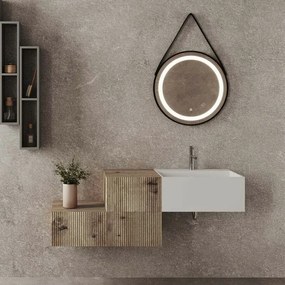 Mobile sospeso 100 cm cannettato rovere naturale lavabo in resina Tevere