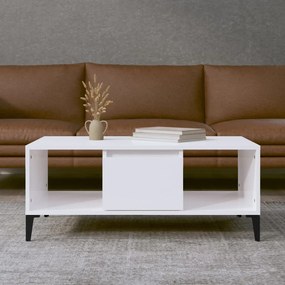 Tavolino Salotto Bianco Lucido 90x50x36,5 Cm Legno Multistrato /