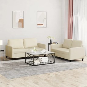 Set Di Divani 2 Pz Con Cuscini Crema İn Similpelle /