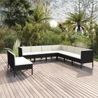 Set Divani da Giardino 9 pz con Cuscini in Polyrattan Nero 3094468