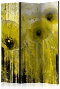 Paravento separè Follia gialla (3 parti) - composizione vanigliata nei campi di fiori