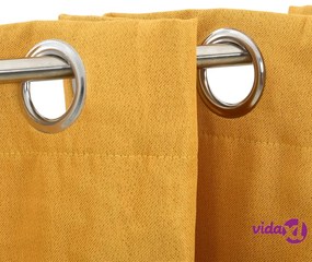 vidaXL Tende Oscuranti Effetto Lino con Occhielli 2pz Gialle 140x225cm