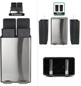 Cestino per la spazzatura color argento opaco in acciaio per raccolta differenziata/con pedale 2x30 l Aliya – Spirella