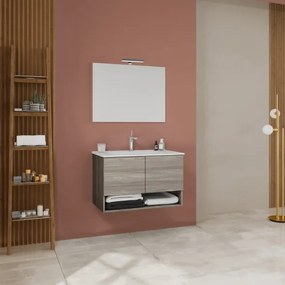 Mobile Bagno Sospeso 2 Ante 80 Cm Oslo Rovere Grigio