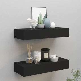 Scaffali Con Cassetti Da Parete 2 Pz Neri 60x23,5x10 Cm Mdf /