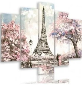 Quadri Quadro 5 pezzi Stampa su tela Torre Eiffel di Parigi pastello 200x100