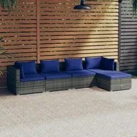 Set Divani da Giardino 5 pz con Cuscini in Polyrattan Grigio 3101662