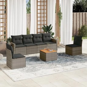 Set divani da giardino 7 pz con cuscini grigio in polyrattan
