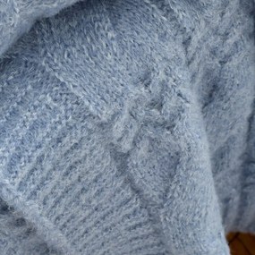 Coperta blu a maglia 150x200 cm Cable Knit - Bianca