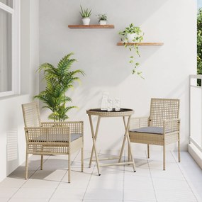 Set bistro da giardino a 3 pezzi con cuscini beige in polyrattan