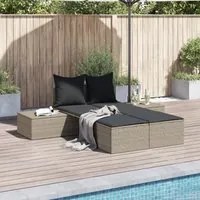 Lettino Prendisole Doppio con Cuscini Grigio Chiaro Polyrattan 368394