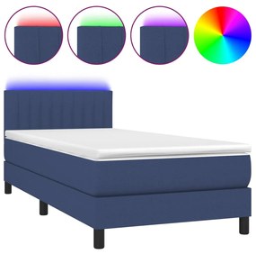 Letto a molle con materasso e led blu 90x200 cm in tessuto