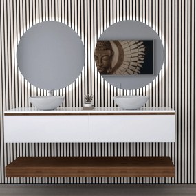 Mobile Bagno Sospeso 140 Cm Due Cassetti Specchi Con Illuminazione Led Esseci Arredo Bagno "Vietri 2"