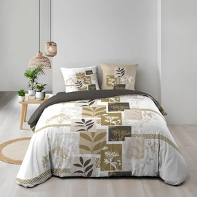 Set copripiumino e federa bianco/marrone in cotone per letto matrimoniale ed esteso 240x220 cm Utopia – douceur d'intérieur