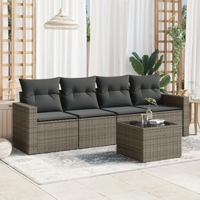 Set Divano da Giardino 5 pz con Cuscini Grigio in Polyrattan