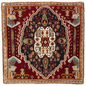 Shiraz Tappeto 80x70 Rosso (Iran) Annodato A Mano