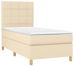 Letto a molle con materasso e led crema 90x190 cm in tessuto