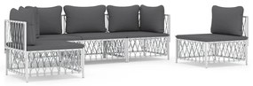 Set salotto da giardino 5 pz con cuscini in acciaio bianco