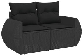 Set Divani da Giardino 9 pz con Cuscini Nero in Polyrattan