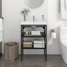 Struttura Per Lavabo Da Bagno Nera 59x38x83 Cm İn Ferro /