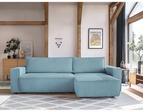 Divano letto a coste blu chiaro ad angolo variabile Nihad - Bobochic Paris