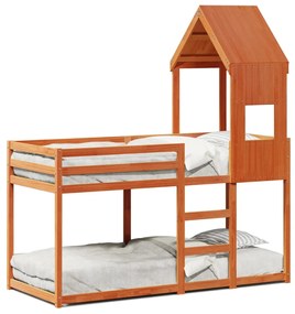 Letto A Castello Con Tetto Marrone Cera 75x190 Cm Massello Pino /